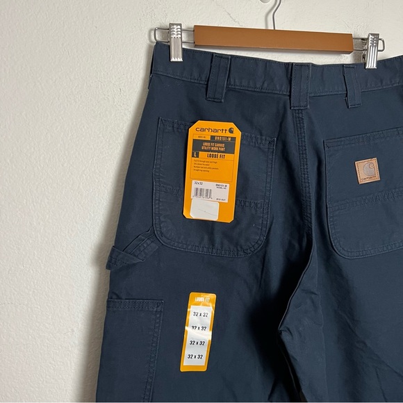 NWT Carhartt Mens Loose Fit Navy Blue Canvas Utility Work Pants - Picture 5 of 12